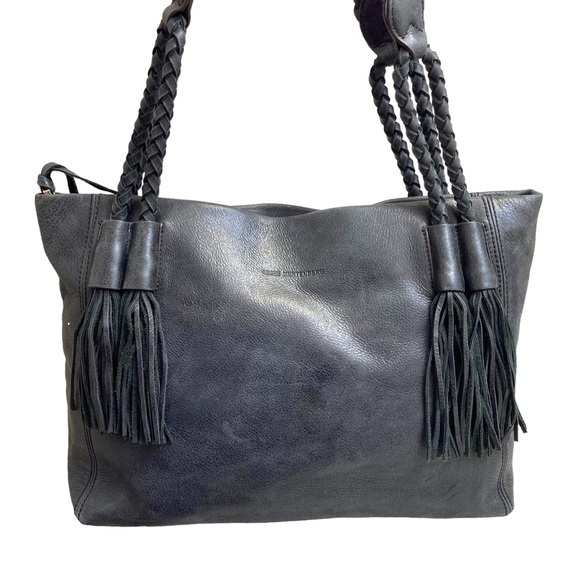 Aimee kestenberg dark gray leather tassel tote zipper bag